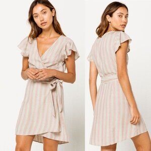 O’Neill Maurie Wrap Mini Dress Striped V Neck New Tags Medium